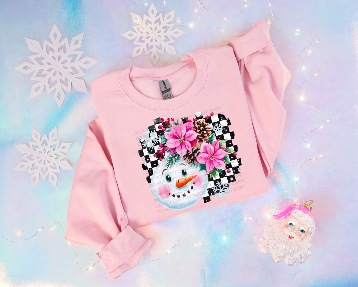 Snowman with pinecone Checker and florals (SCG) DTF Transfer