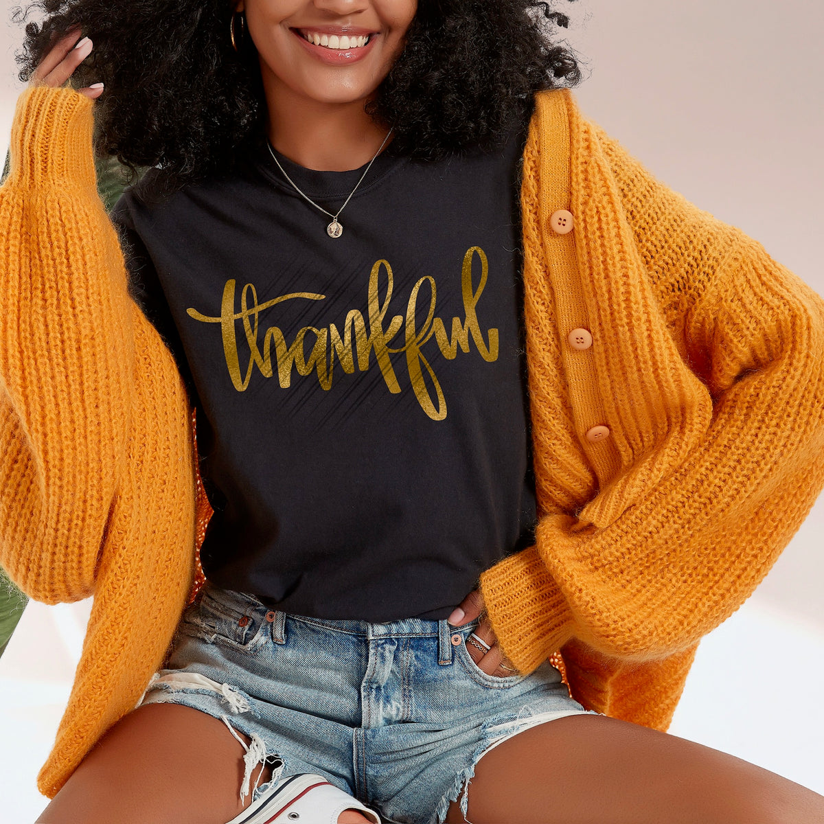 Thankful Gold Cursive DTF transfer