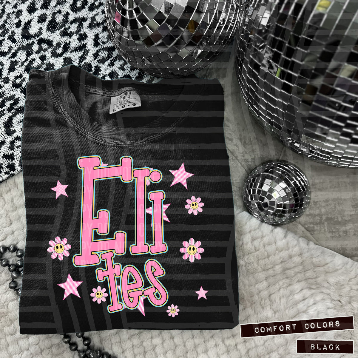 Elites Pink Flowers And Stars 104953 DTF transfer