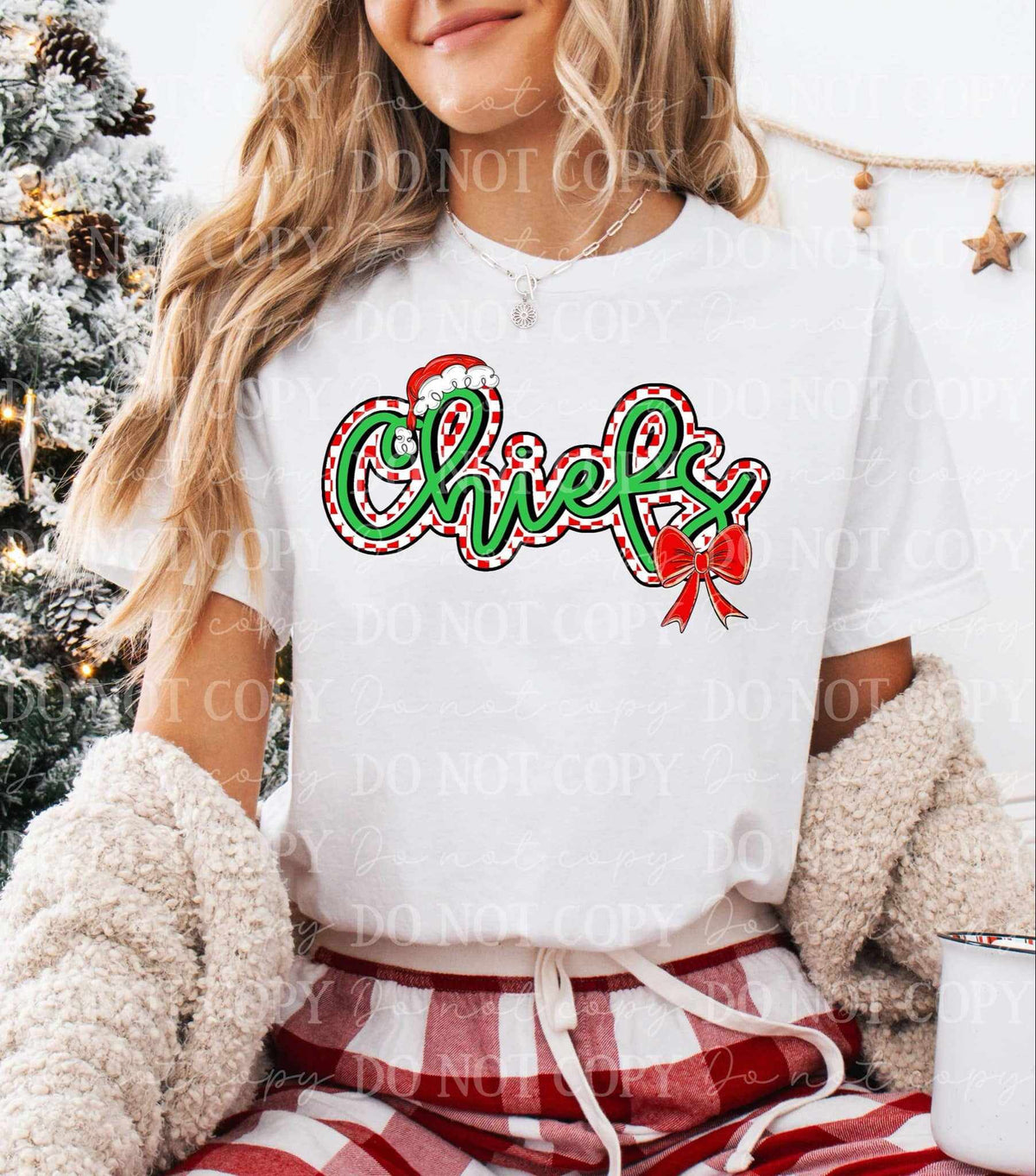 Chiefs Christmas hat and bow (C’s) 65985 DTF transfer