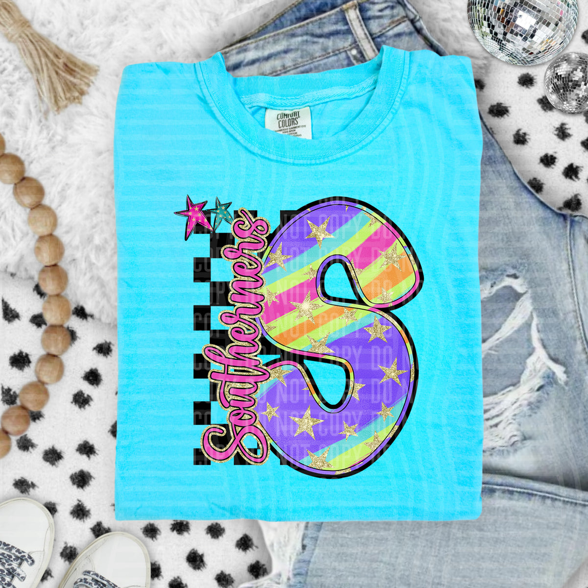Southerners Colorful Retro Rainbow Letter S With Stars And Checker 108152 DTF transfer