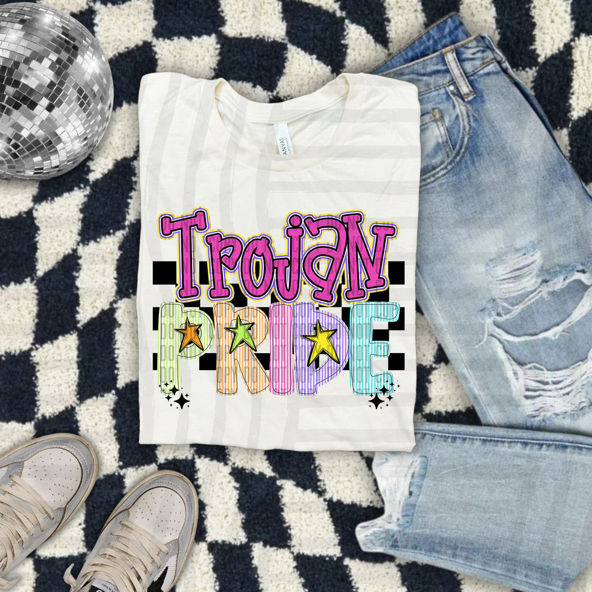 Trojan - Colorful Stripe With Stars And Checker 108240 DTF transfer