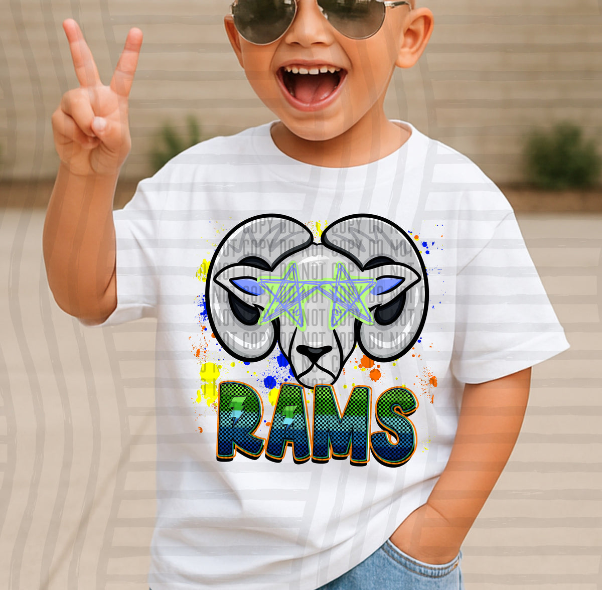 rams paint splatter boy blue green and yellow (Caplinger) DTF Transfer