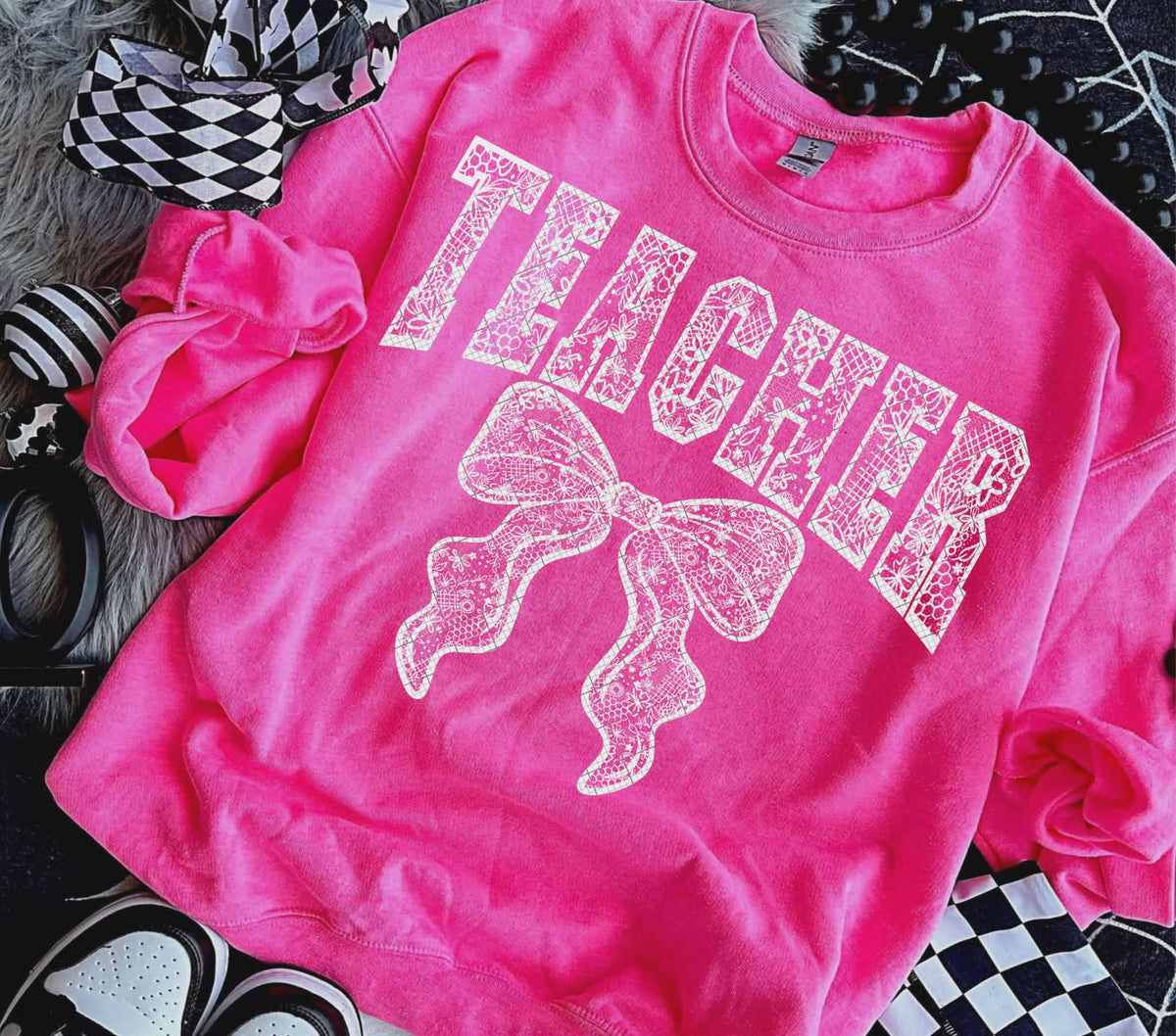 Lace teacher and Bow WHITE (Linda) DTF Transfer