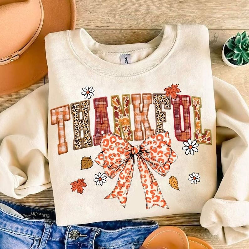 Thankful orange leopard bow 58234 DTF transfer