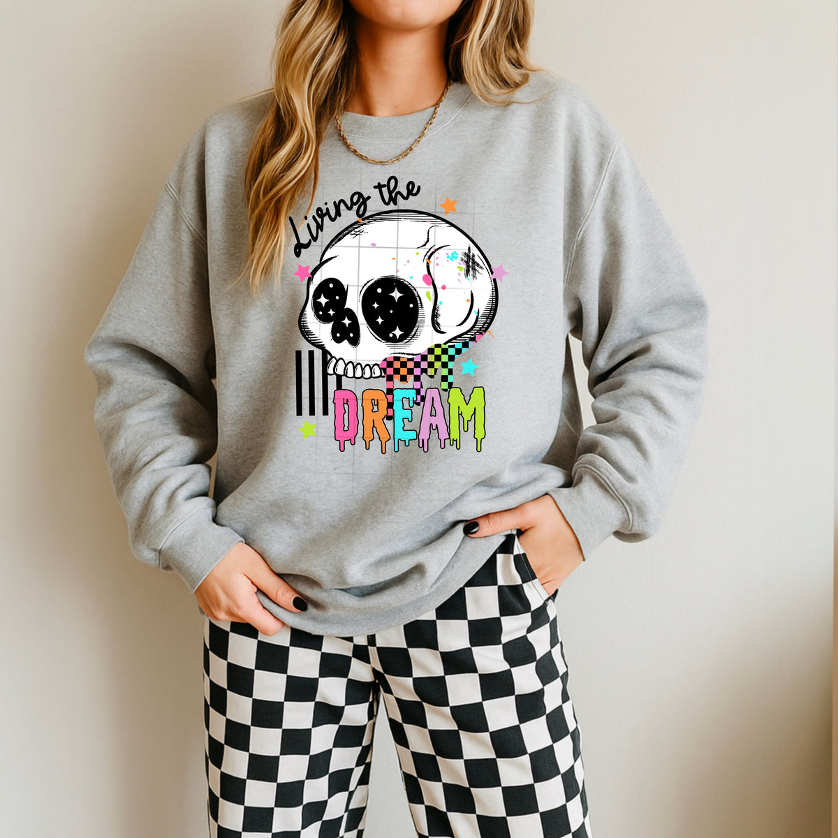 Living the Dream skull BLACK accents CSC DTF Transfer