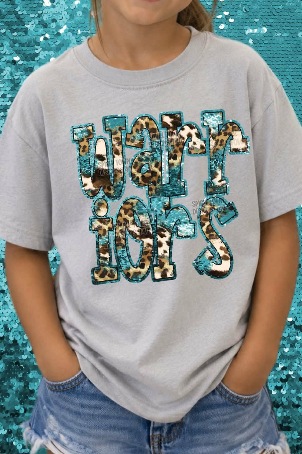Warriors animal print blue sequin outline (STD) DTF transfer