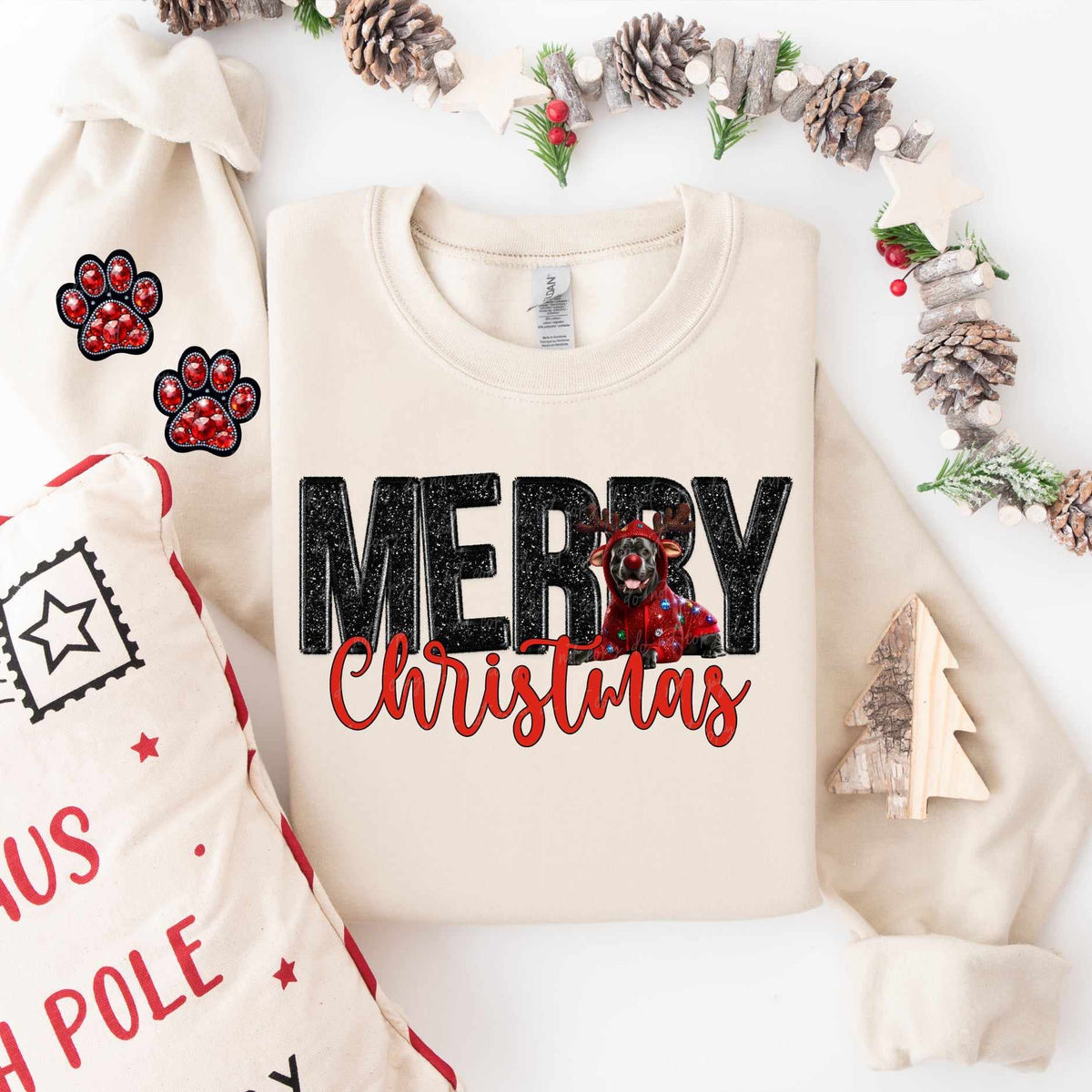 Merry Christmas pitbull FRONT ONLY (VIRGO) 53824 DTF transfer