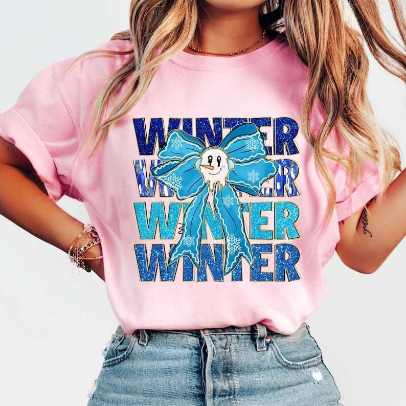 Winter stacked blue with bow 67932 DTF transfer