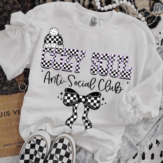 Cozy soul anti-social club purple outline (VIRGO) 70605 DTF transfer