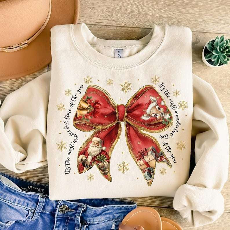 Santa Claus bow black font 67918 DTF transfer