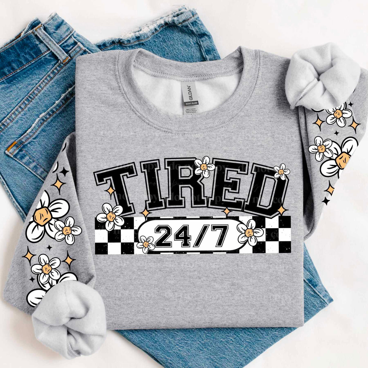 Tired 24/7 black font FRONT ONLY (CSC) 65692 DTF transfer