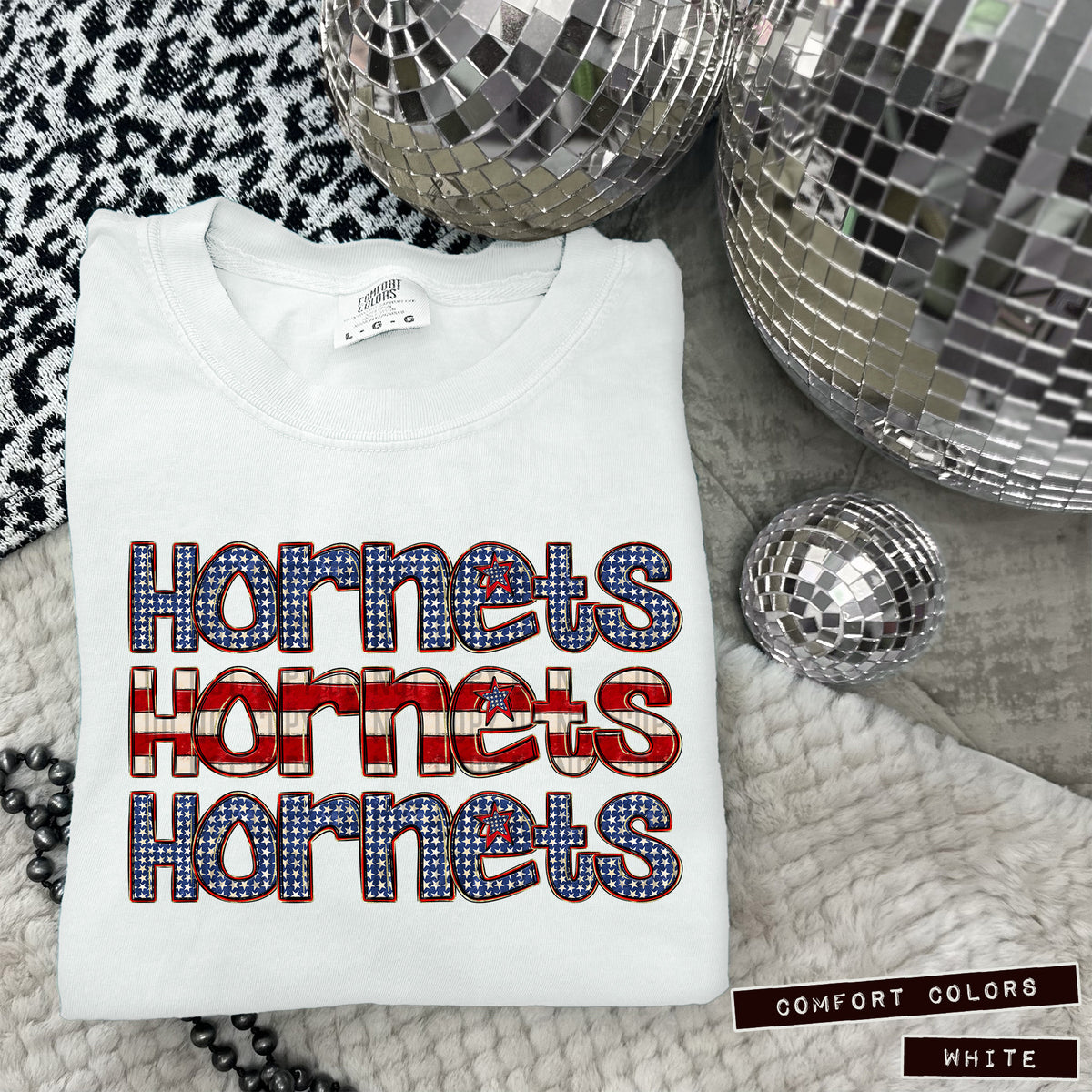 Hornets RWB stacked (Caplinger) DTF transfer