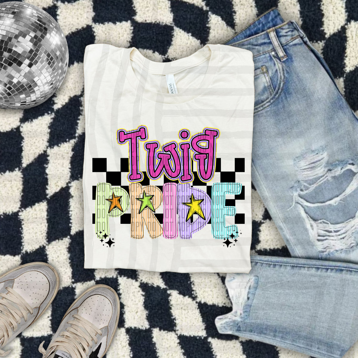 Twig - Colorful Stripe With Stars And Checker 108241 DTF transfer