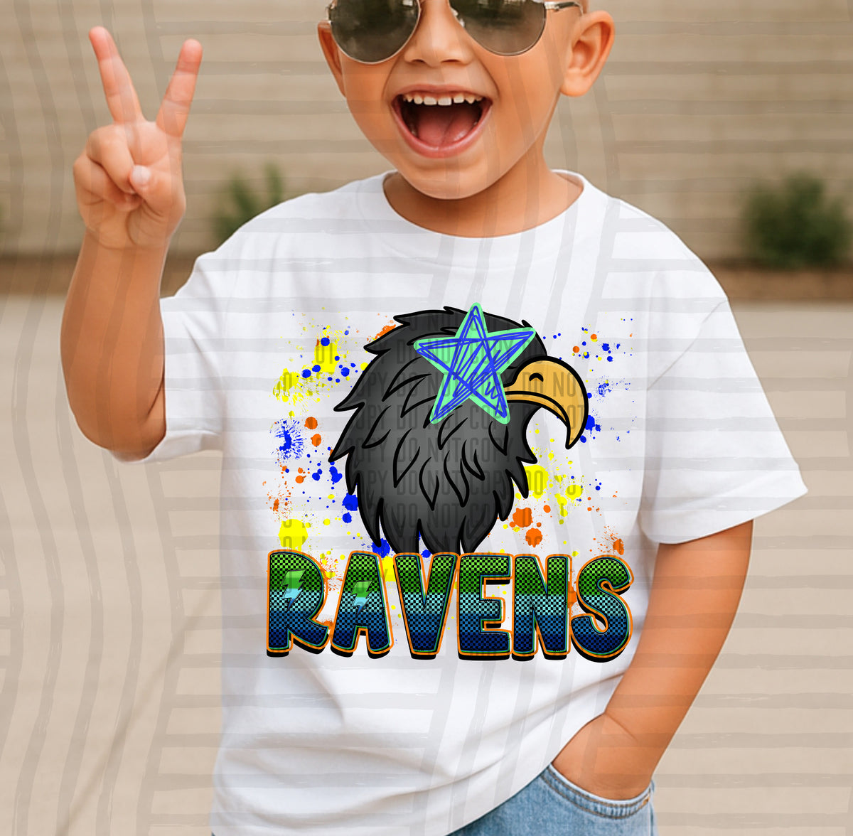 ravens paint splatter boy blue green and yellow (Caplinger) DTF Transfer