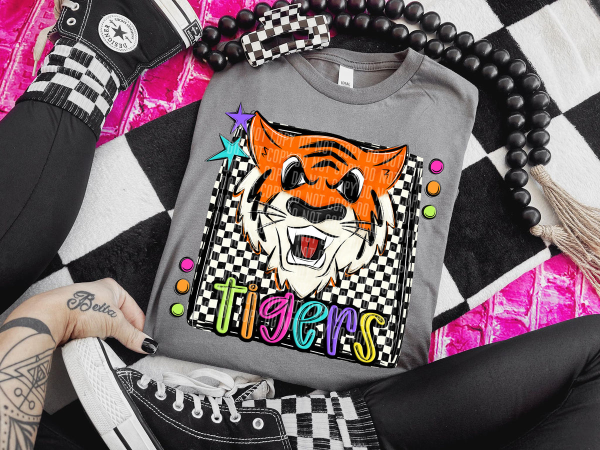 Checkered Preppy Bright Tigers Orange 2 (Caplinger) DTF transfer