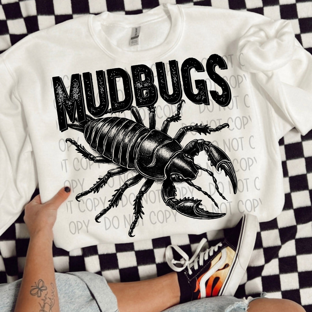 Mudbugs black/white outline DTF transfer