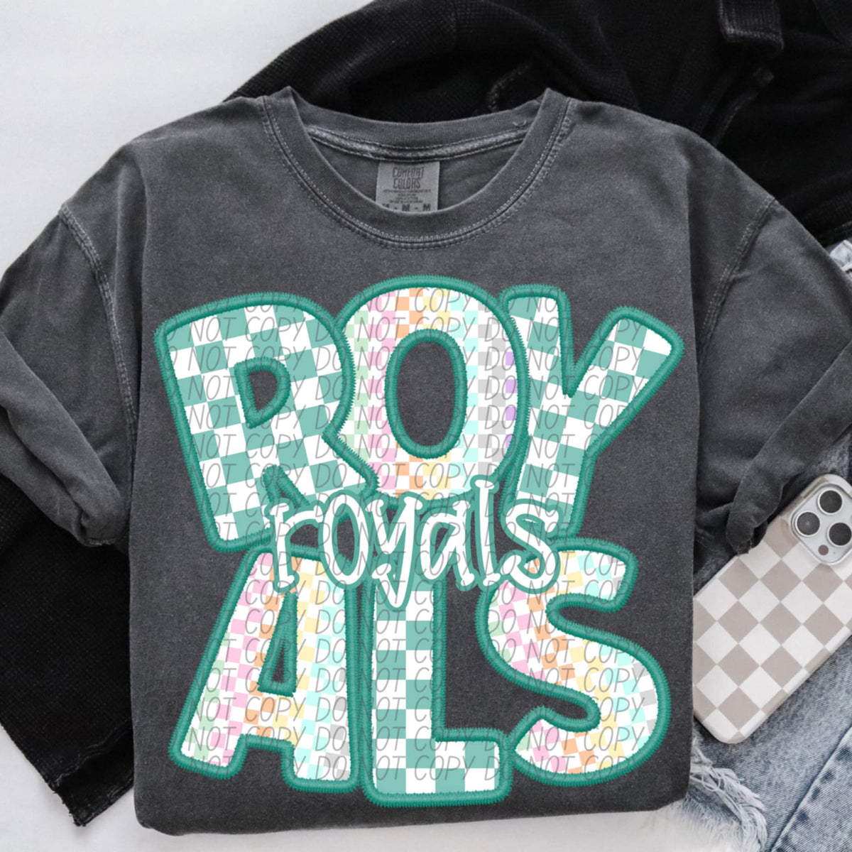 Royals blue and colorful checkered (CITY) 85534 DTF transfer