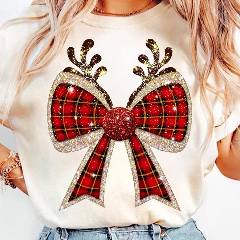 Red plaid bow 64845 DTF transfer