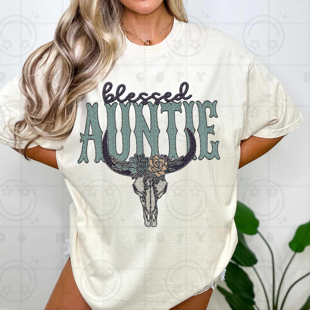 Blessed auntie bull skull (HW) 84469 DTF transfer