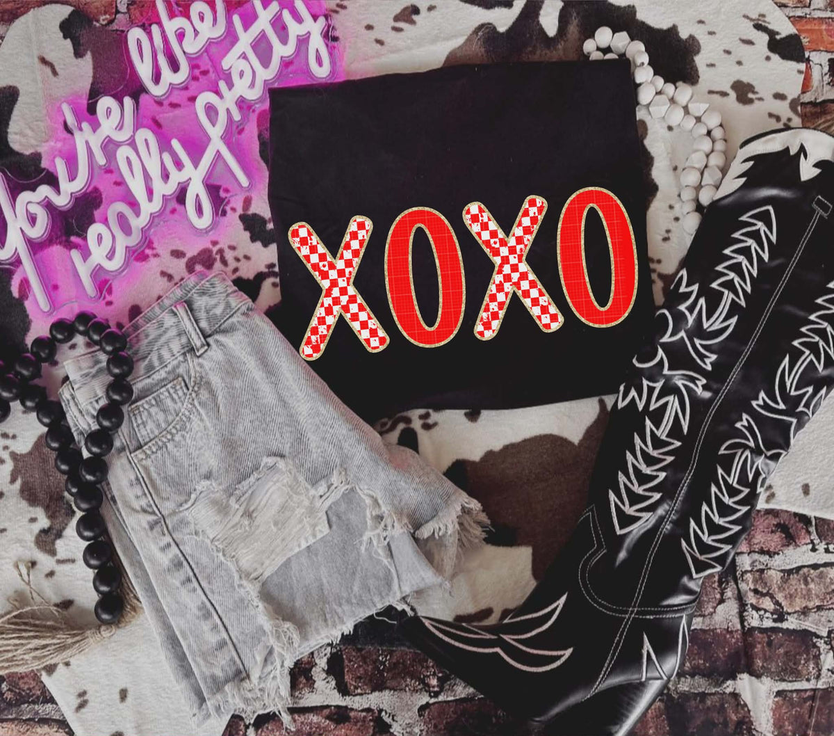 Xoxo red checker (Linda) DTF transfer