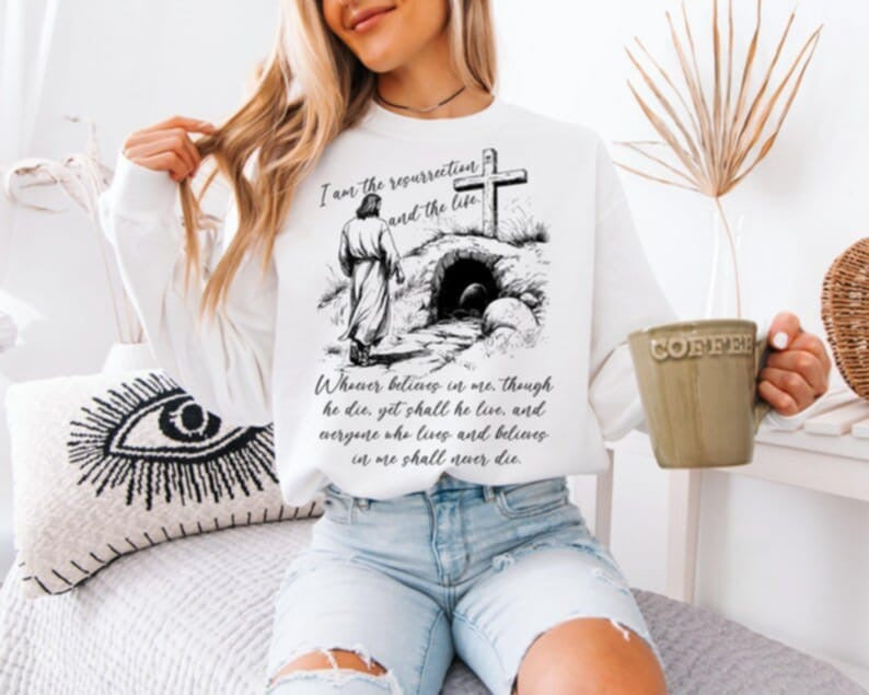 I am the resurrection and the life Jesus and tomb 87742 DTF transfer