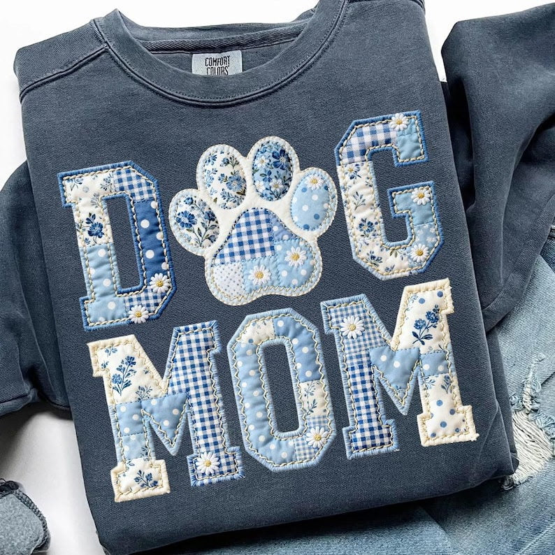 Dog mama blue patchwork Sunday Special DTF transfer