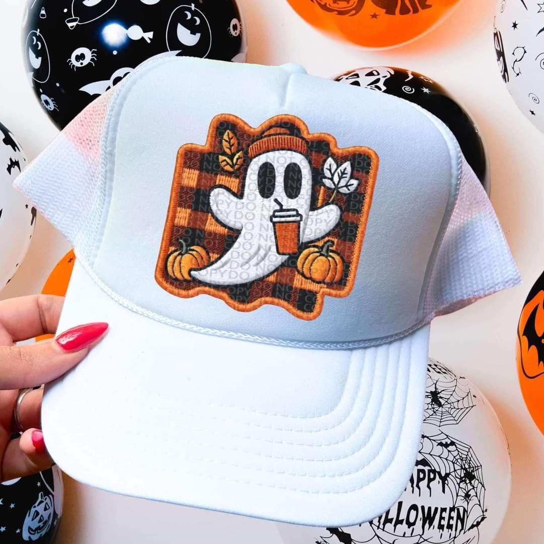 Ghost plaid background hat patch (HW) 55277 DTF transfer