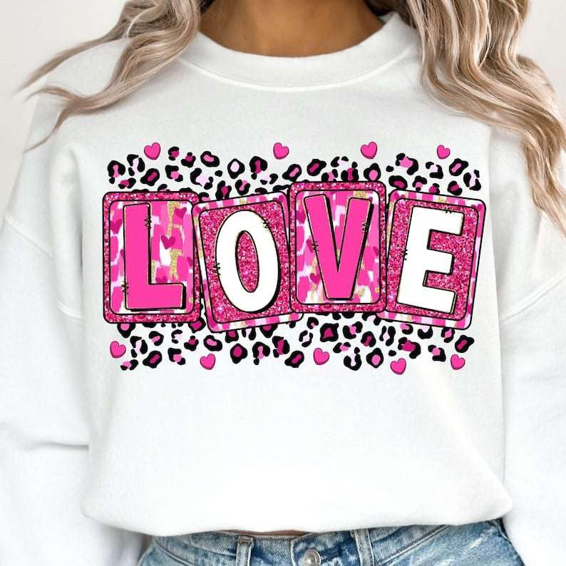 Love block letter with leopard boarder 70784 DTF transfer