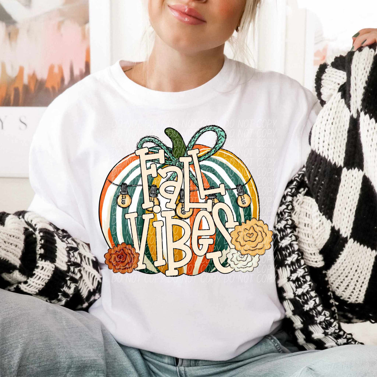 Fall vibes floral retro pumpkin CITY DTF transfer