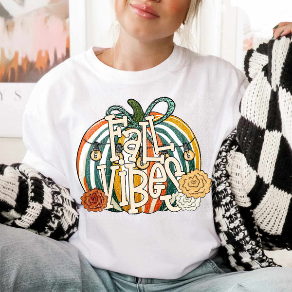 Fall vibes floral retro pumpkin CITY DTF transfer