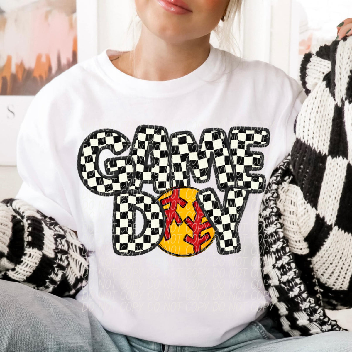 Game day softball checkered (CITY) 91278 DTF transfer