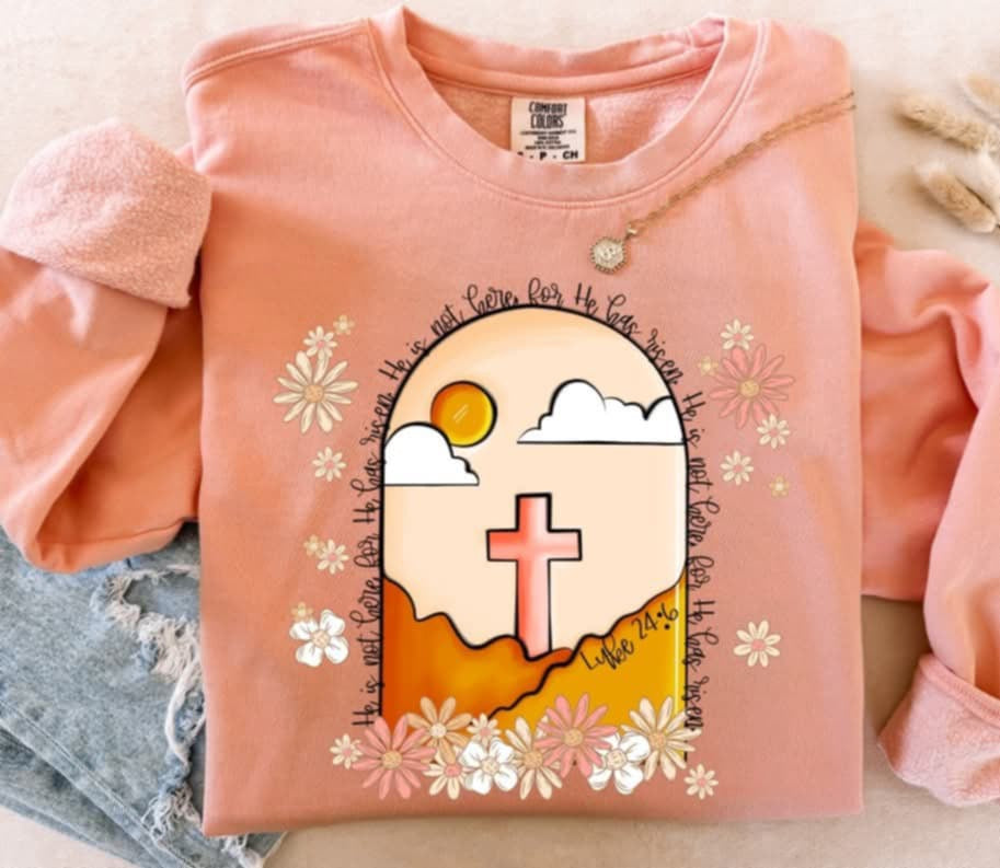 He is not here for he is risen cross scenery (S&G) 85840 DTF transfer