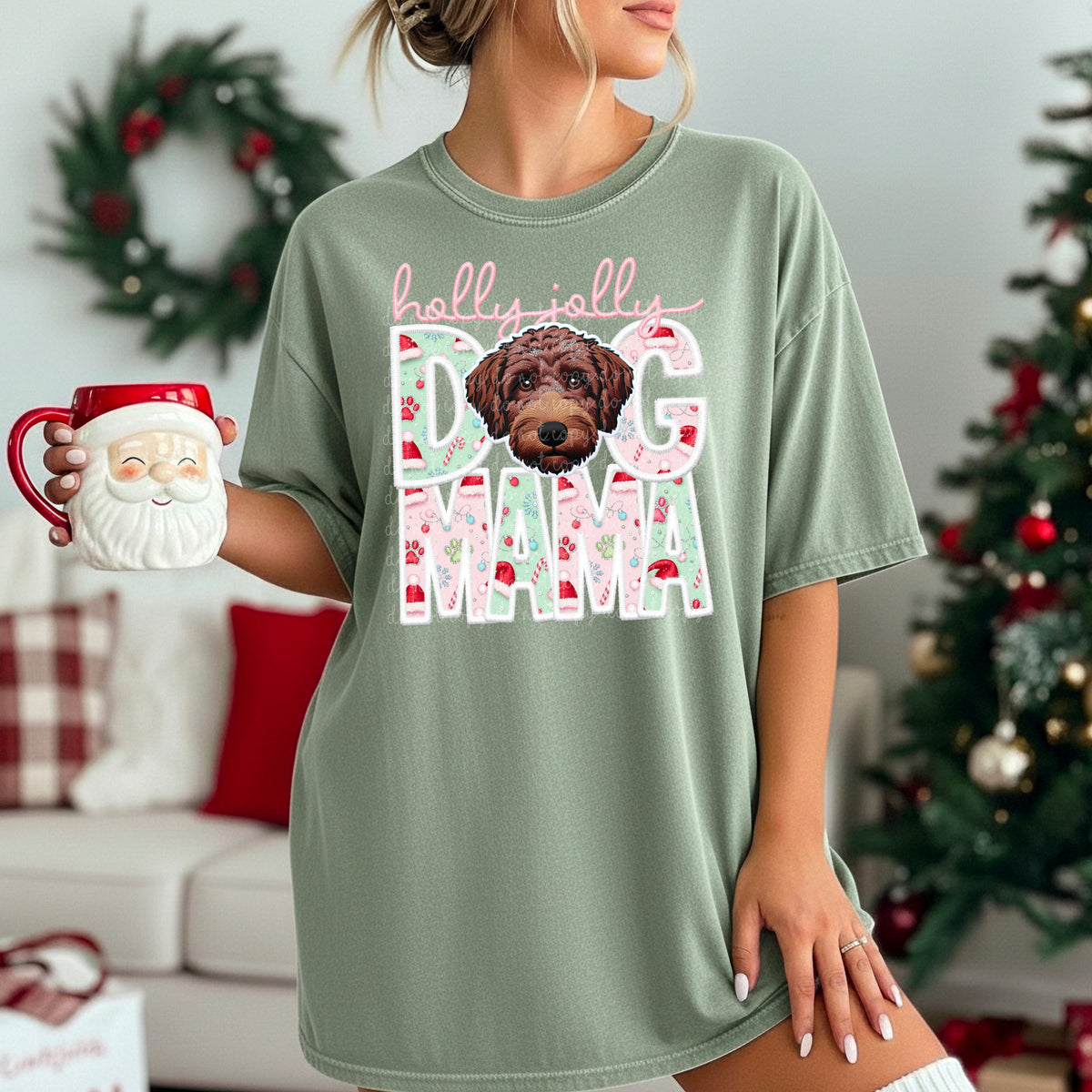 Doodle brown Holly Jolly Dog Mama 115631 DTF Transfer