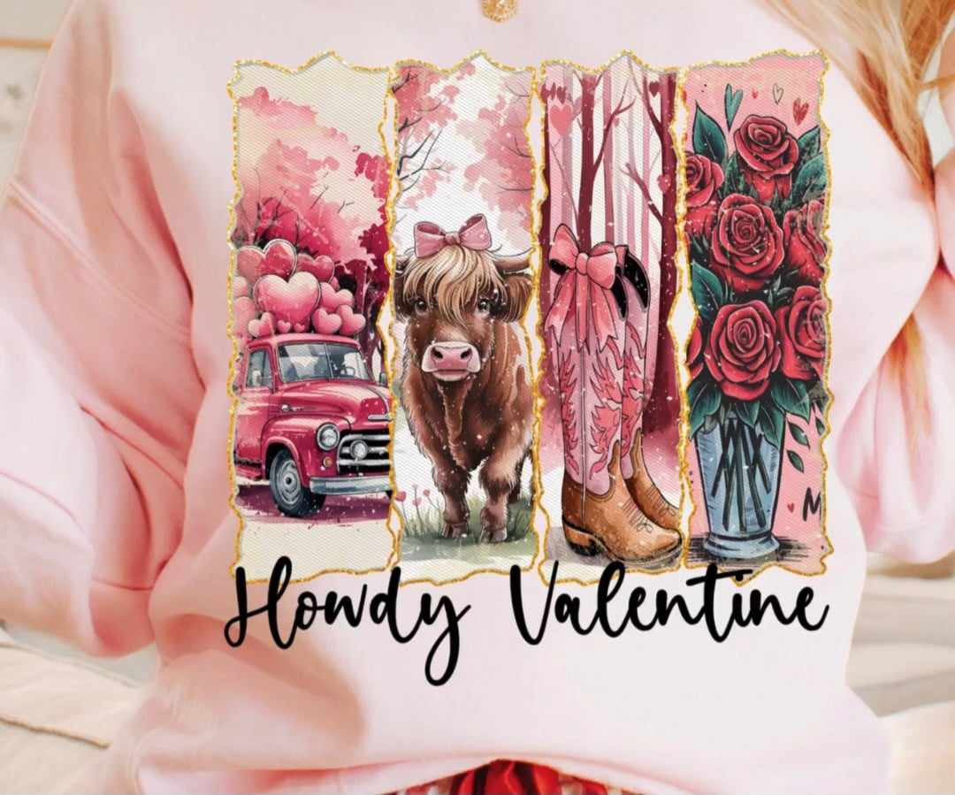 Howdy valentine imperfect rectangles black font 75861 DTF transfer