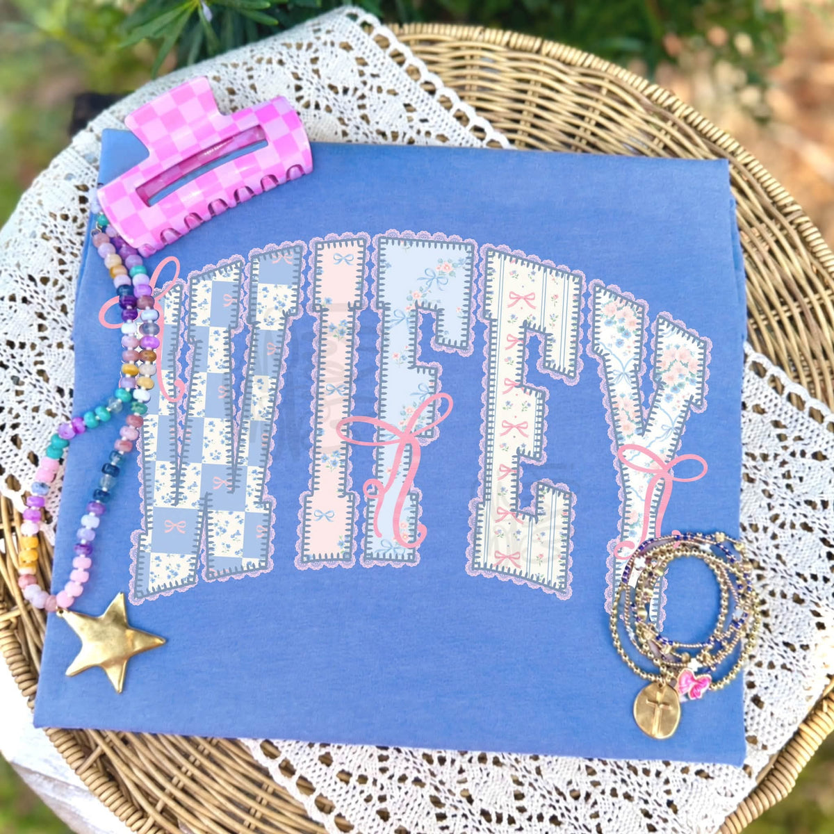 Wifey blue patterns Sunday Special DTF transfer