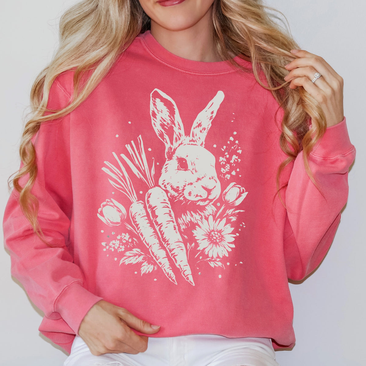 Bunny Carrots and tulip WHITE DTF Transfer