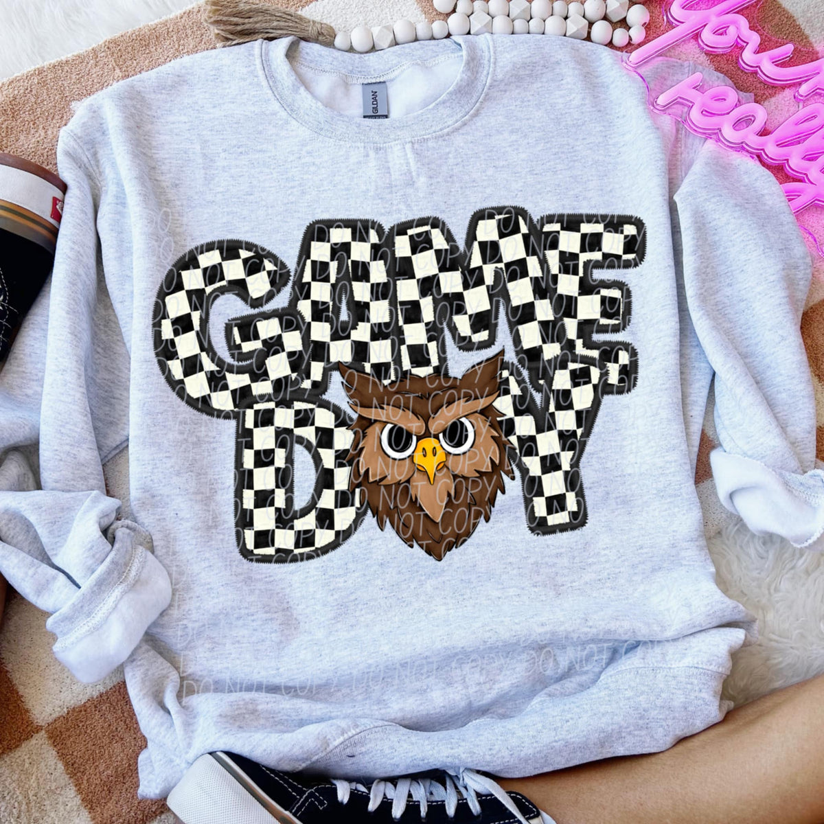 Game day owl 2 checkered (CITY) 91337 DTF transfer