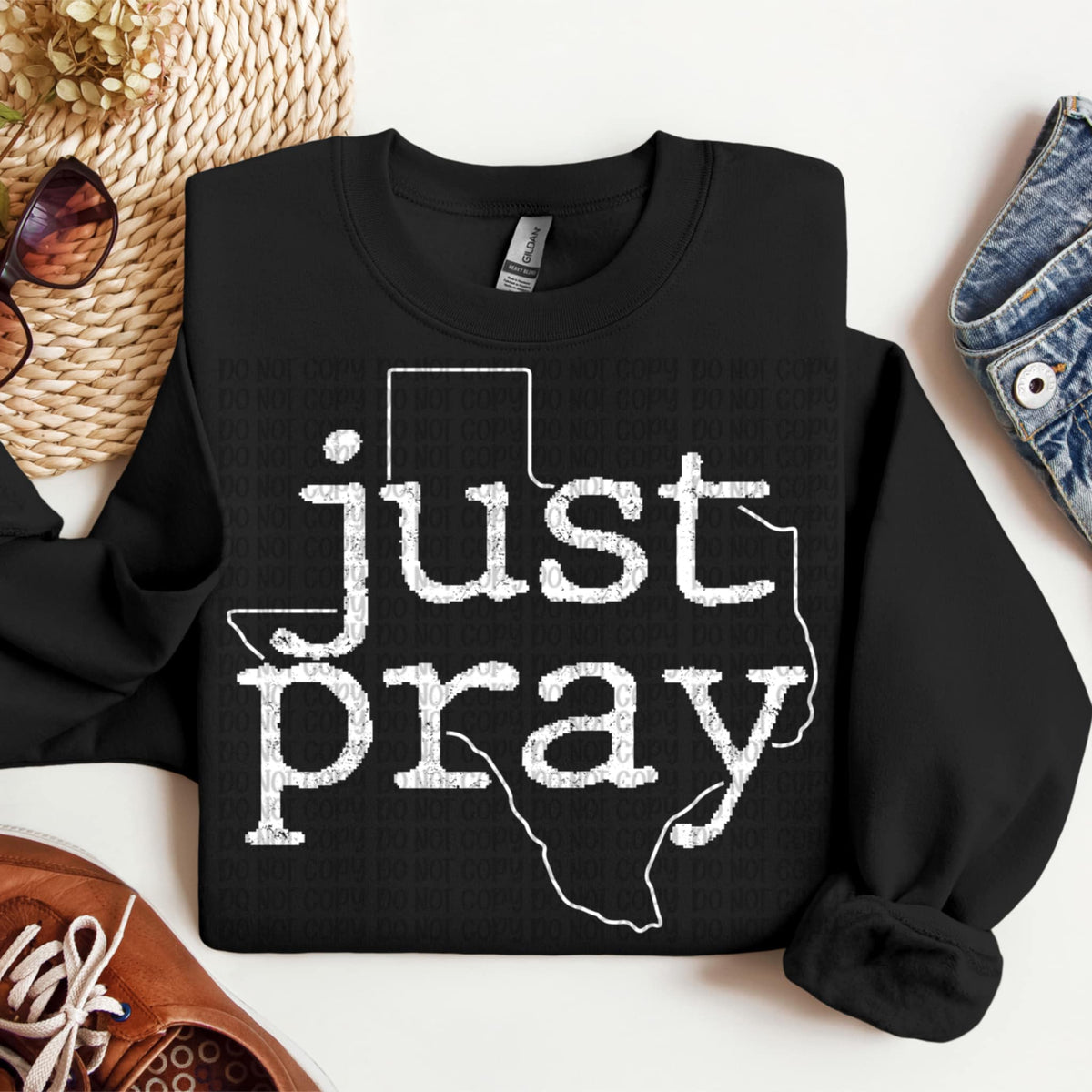 Just Pray Texas WHITE DTF transfer