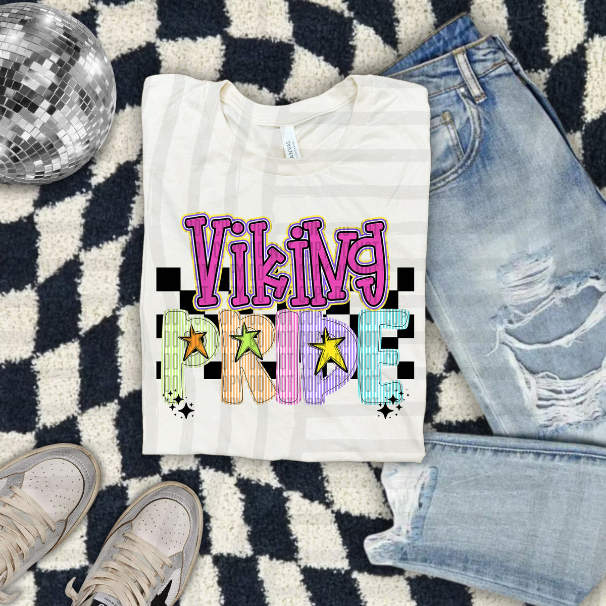 Viking - Colorful Stripe With Stars And Checker 108242 DTF transfer