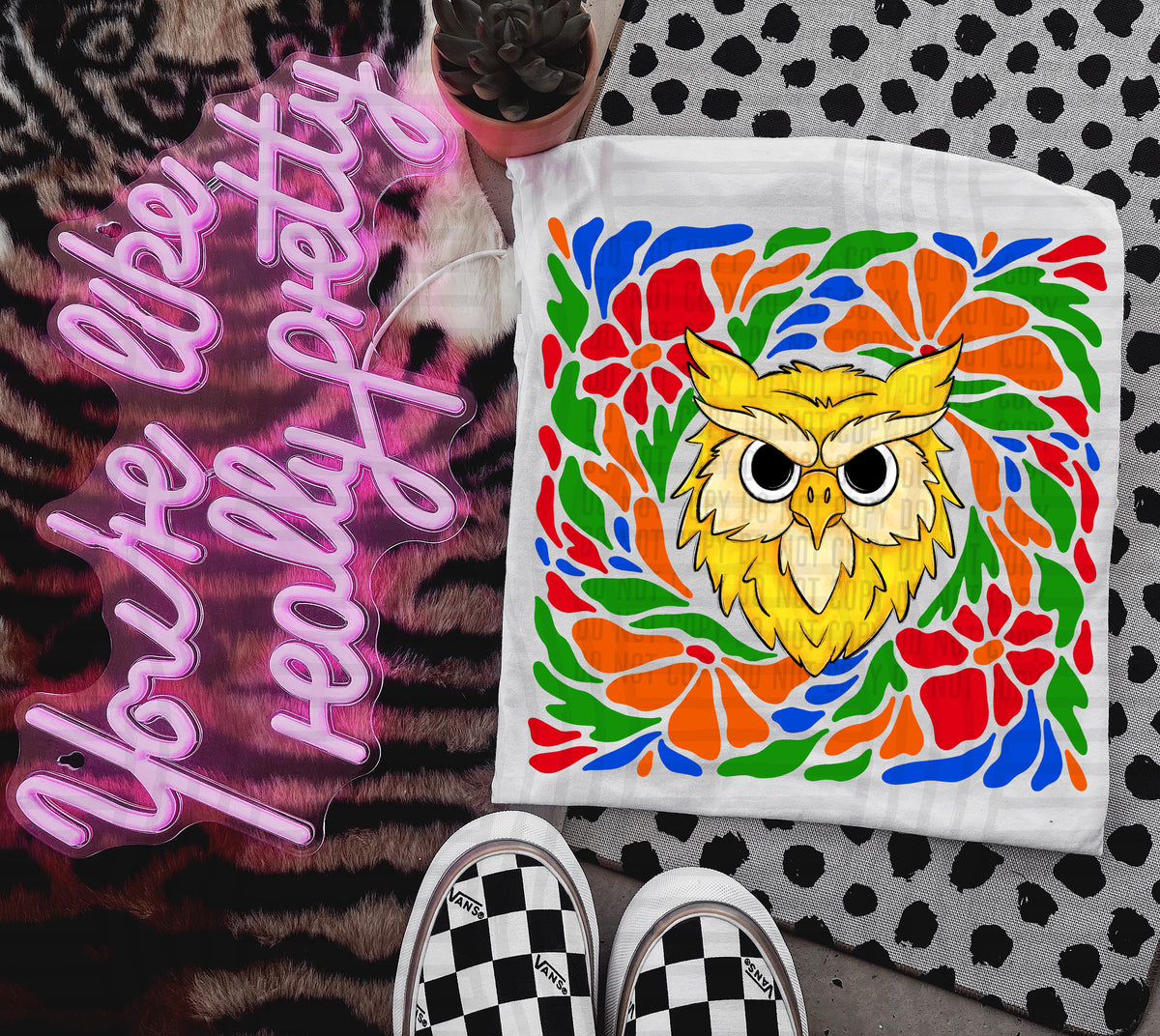 Yellow Owl Retro Floral (Caplinger) 101182 DTF transfer