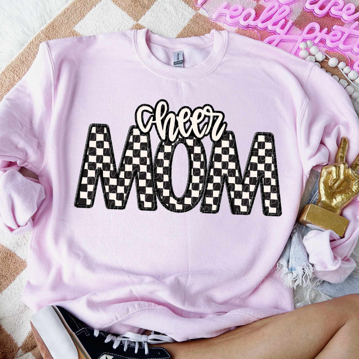 Cheer mom checkered city DTF transfer