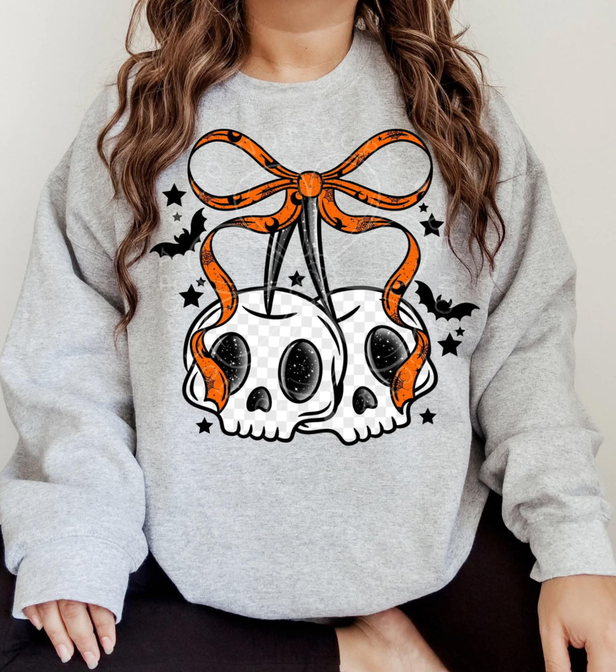 Skull Cherries ORANGE bow (lyttle) DTF transfer