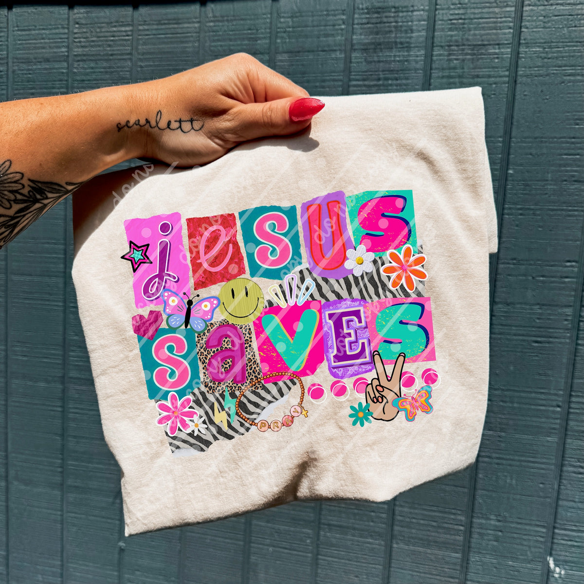 Jesus Saves magazine collage font (MZ) DTF transfer