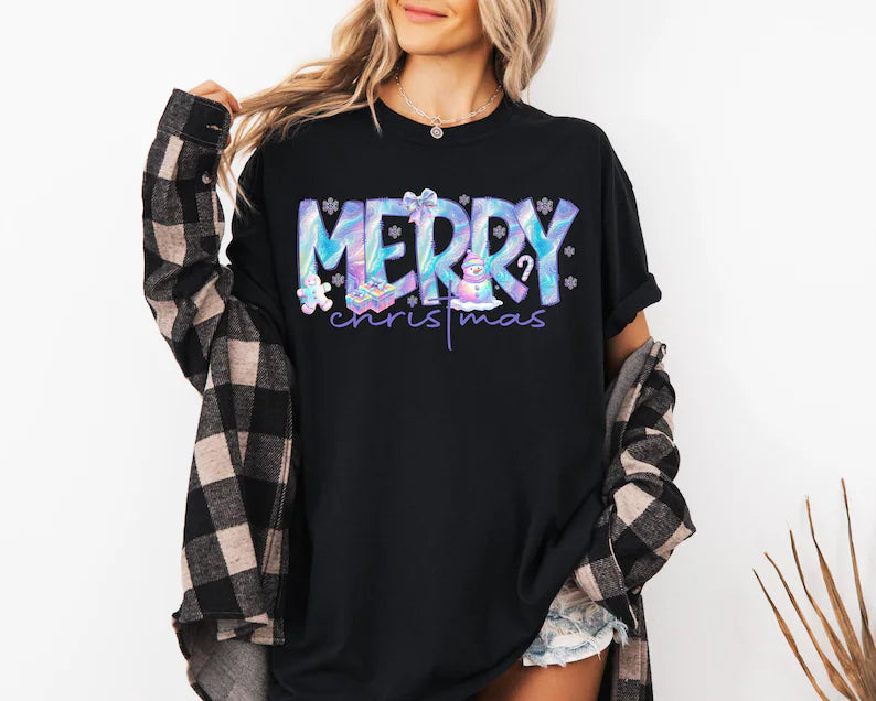 Merry Christmas iridescent 67601 DTF transfer