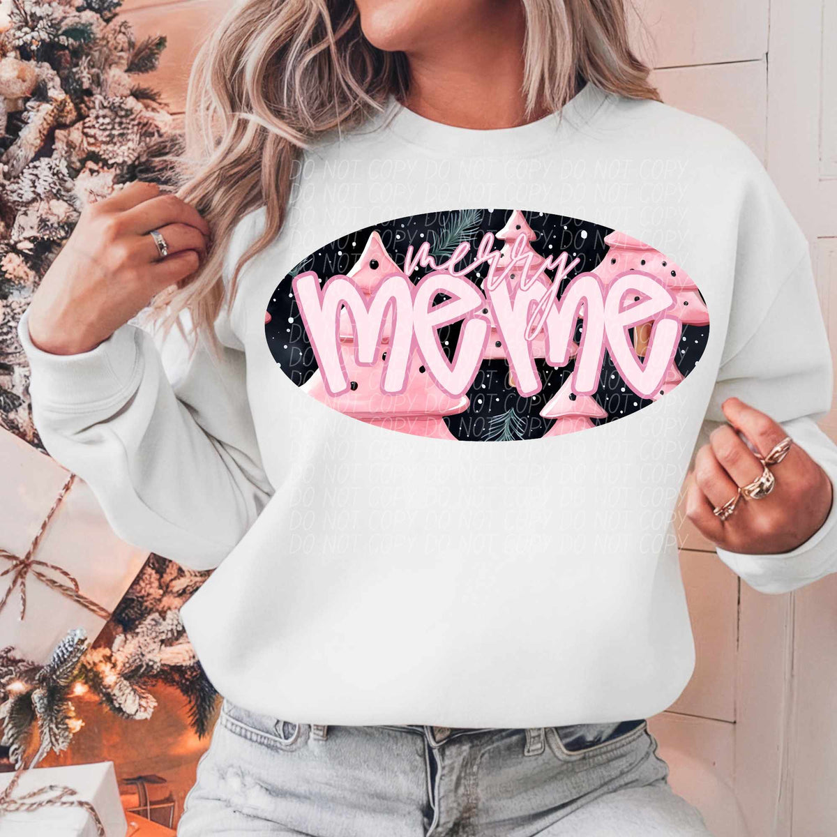 Merry Meme pink trees (CITY) 62316 DTF transfer