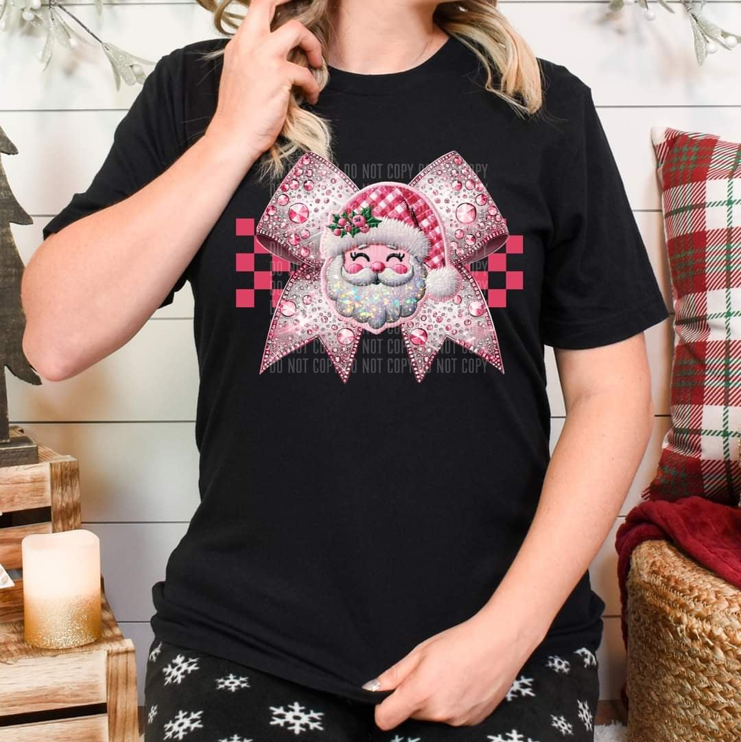 Pink santa bow red checkered (caplinger) 60536 DTF transfer