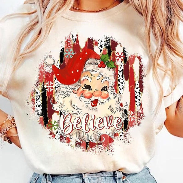 Believe Santa brushstroke background 64809 DTF transfer