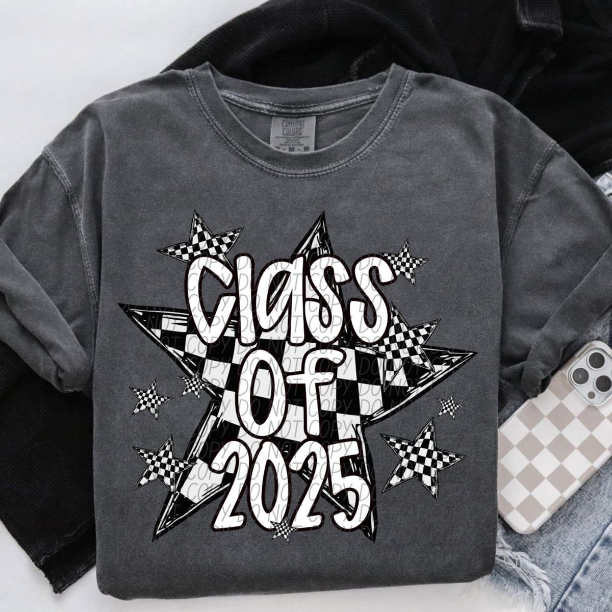 Class of 2025 checkered stars (CITY) 85478 DTF transfer