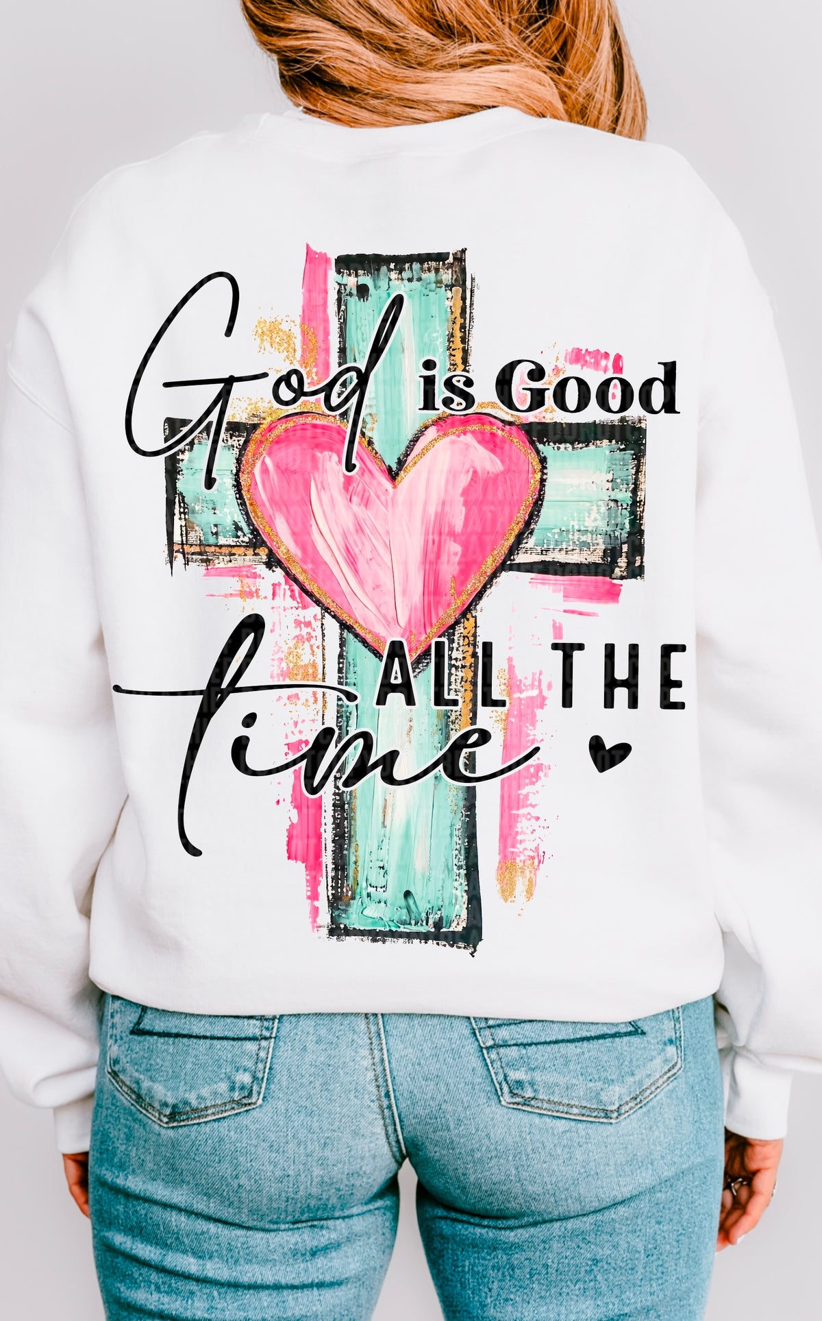 God is good all the time cross black font 93679 DTF transfer
